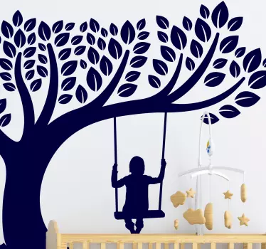 θυελλώδες δέντρο με κορίτσι σε ταλάντευση τοίχου - TenStickers