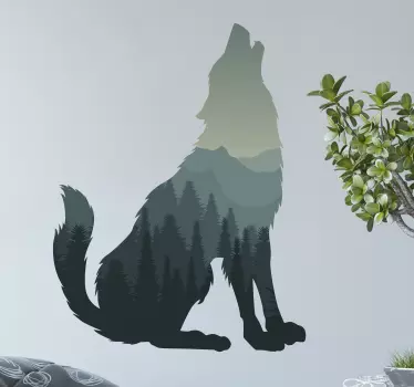 αυτοκόλλητο λύκος με ουρλιαχτό δάσος - TenStickers