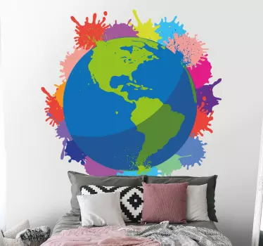 αυτοκόλλητο τοίχου χάρτη worldmap splash χρώματα - TenStickers