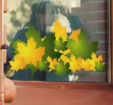 αυτοκόλλητο με κίτρινα και πράσινα φύλλα autum - TenStickers