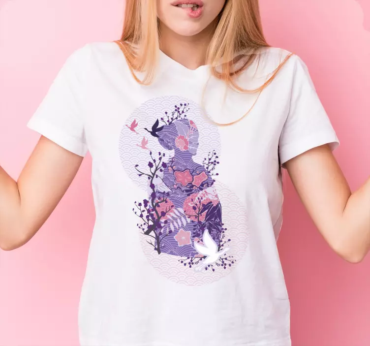 Floral anime κορίτσι σιλουέτα προσαρμοσμένο t-shirt - TenStickers