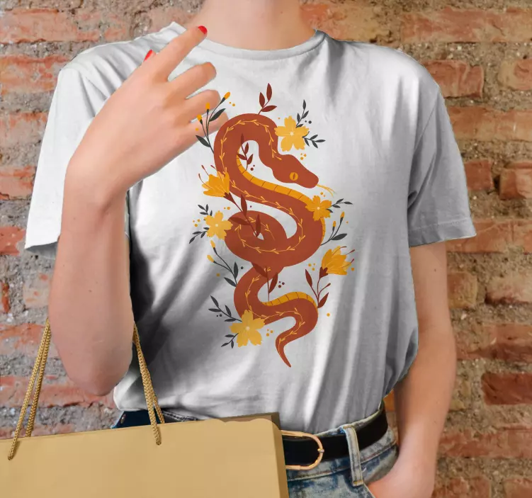 πορτοκαλί φίδι με αγριολούλουδα custom t-shirt - TenStickers