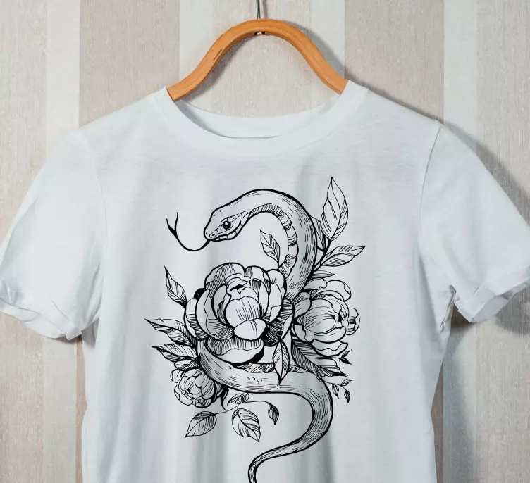 τριαντάφυλλο φίδι με λουλούδια προσαρμοσμένο μπλουζάκι - TenStickers