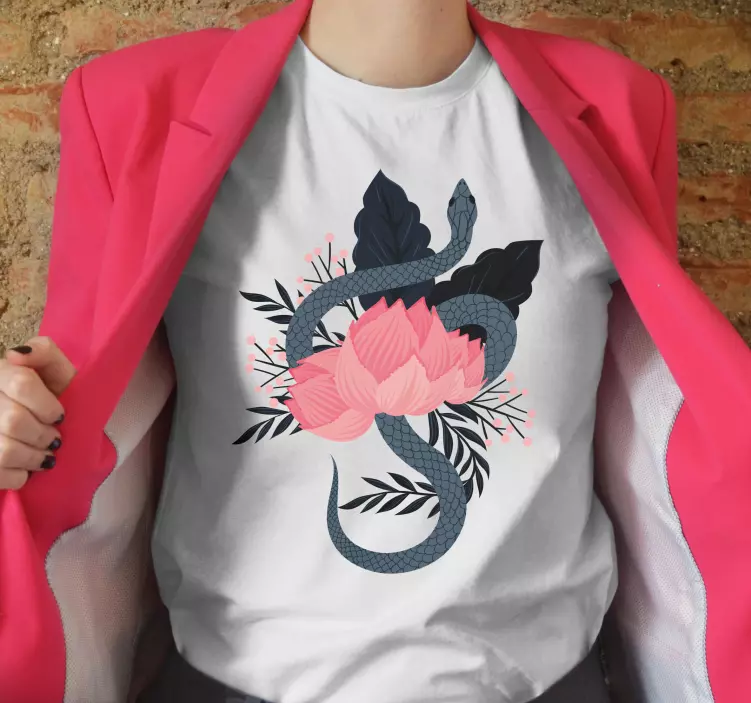 φίδι με φωτεινά σημεία και λουλούδια μπλουζάκι - TenStickers