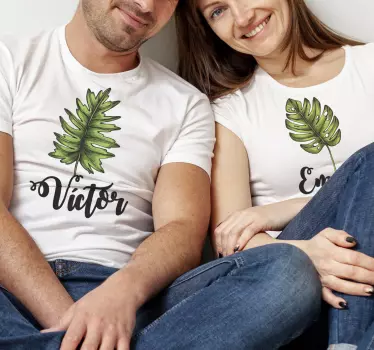 ζευγάρι t-shirt με φύλλα με όνομα - TenStickers