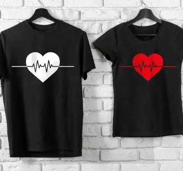 Heartbeat μοντέρνο μοτίβο που ταιριάζει πουκάμισα για ζευγάρια - TenStickers