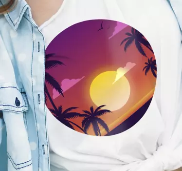 T-shirt μωβ ηλιοβασίλεμα και φοίνικες - TenStickers