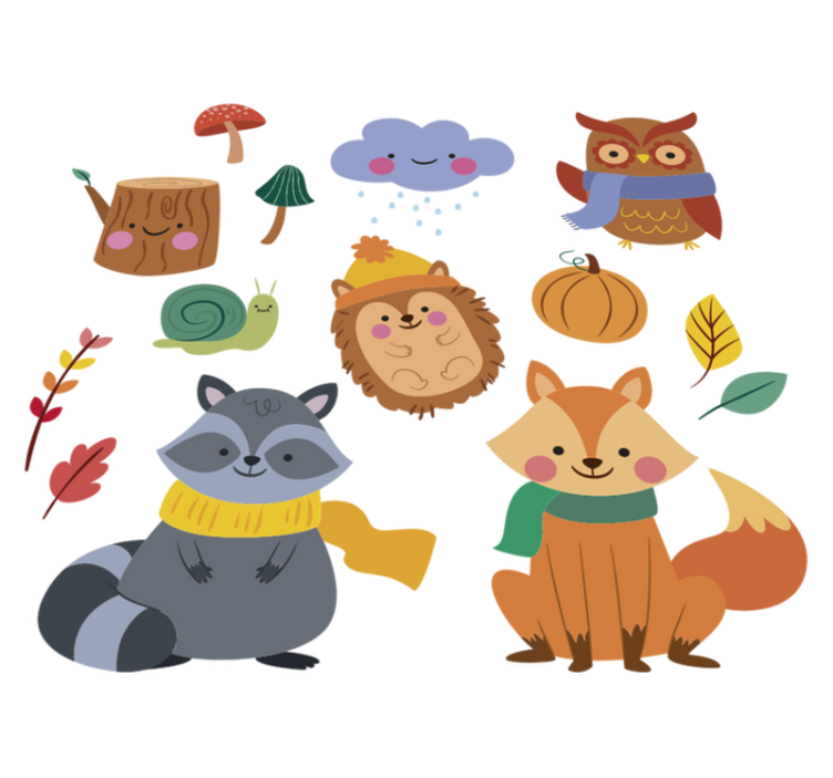 Χαλί με εκτύπωση ζώου Φθινοπωρινά λουλούδια και ζώα - TenStickers