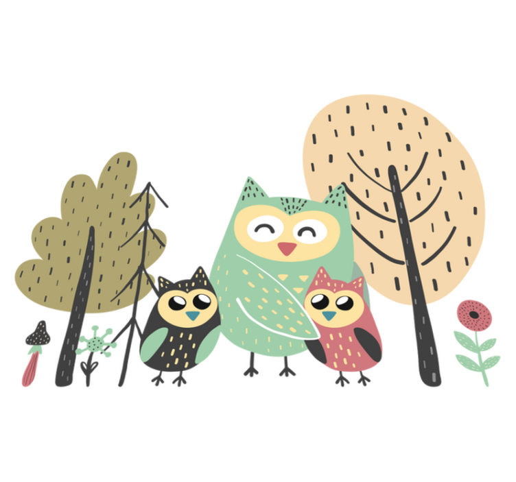 Χαλί με εκτύπωση ζώου πολύχρωμες κουκουβάγιες σε δέντρο - TenStickers