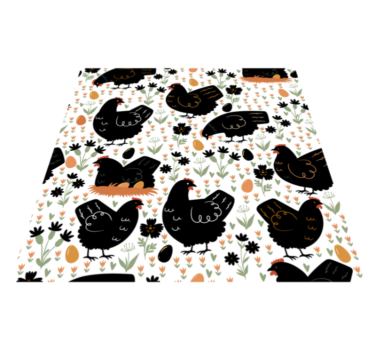 Χαλί με εκτύπωση ζώου μαύρες και άσπρες κότες - TenStickers