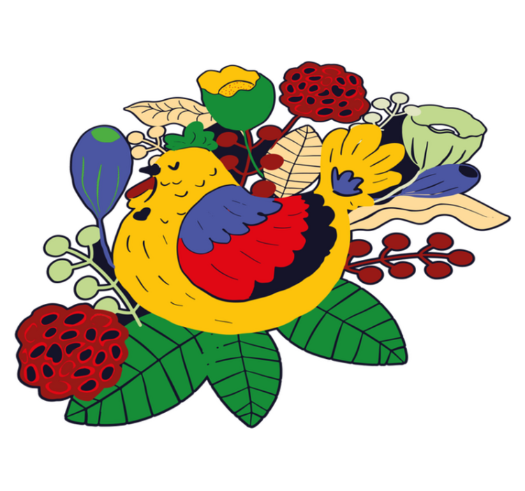 Χαλί με εκτύπωση ζώου Λουλούδια με πολύχρωμα πουλιά - TenStickers