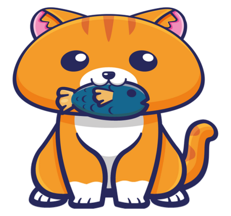 Χαλί με εκτύπωση ζώου Γλυκιά γάτα κρατώντας ψάρι - TenStickers