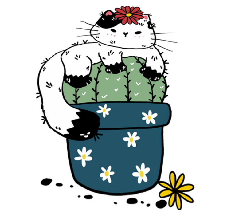 Χαλί με εκτύπωση ζώου Γατούλα με κάκτο - TenStickers