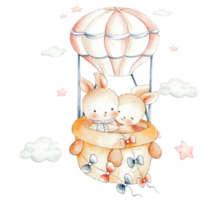 Χαλί με εκτύπωση ζώου παστέλ κουνελάκια σε αερόστατα - TenStickers