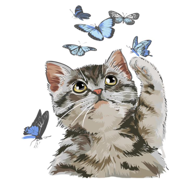Χαλί με εκτύπωση ζώου γατάκι με μπλε πεταλούδες - TenStickers