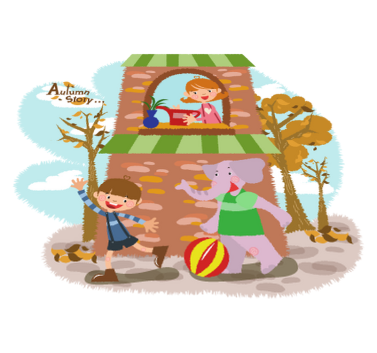 Χαλί με εκτύπωση ζώου Ελέφαντας και παιδιά παίζουν - TenStickers