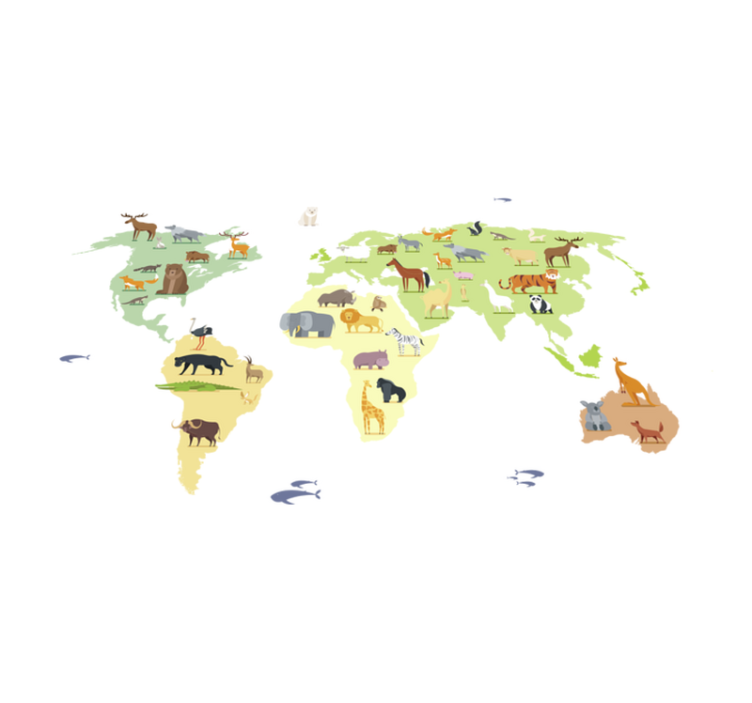 Χαλί κρεβατοκάμαρας πολύχρωμα ζώα από τις ηπείρους - TenStickers