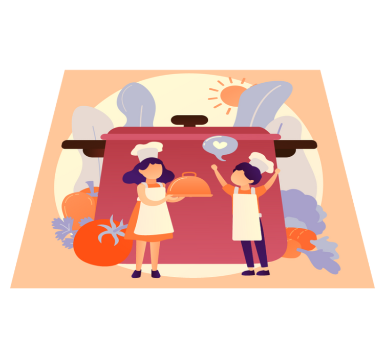 γελοιογραφία σεφ κρατώντας δίσκο με πλακάκια δαπέδου τροφίμων - TenStickers