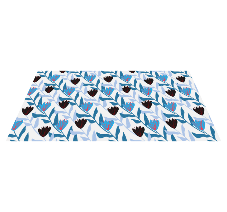 μπλε και μαύρο εικονογραφημένο floral χαλί τουλίπες - TenStickers