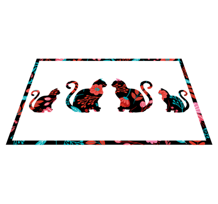 xαλί βινυλίου με λουλούδια πολύχρωμες σιλουέτες γατών - TenStickers