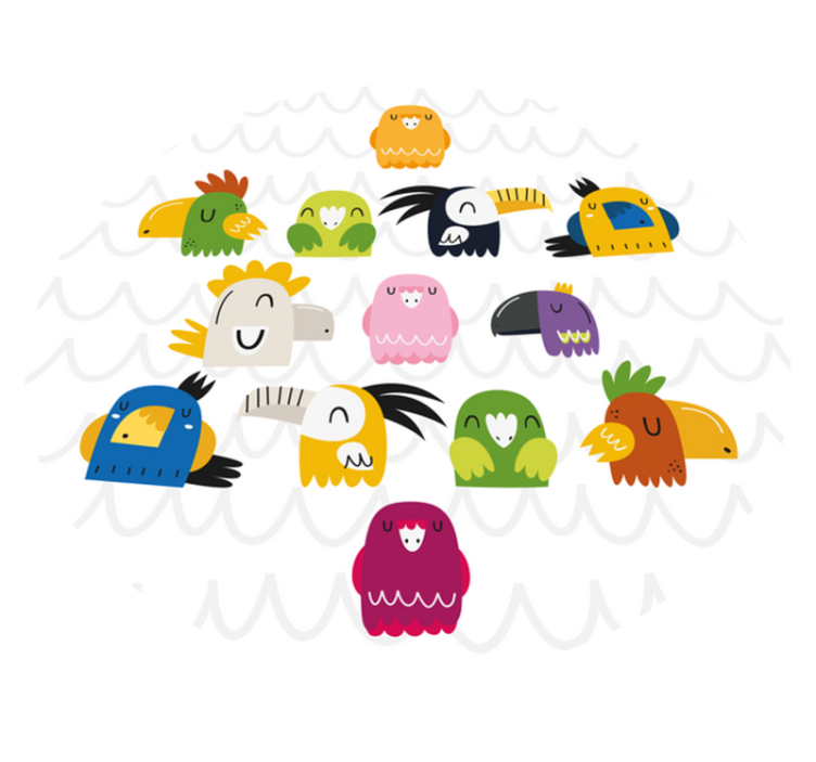 παιδικό χαλί δαπέδου πολύχρωμα πρόσωπα πουλιών - TenStickers