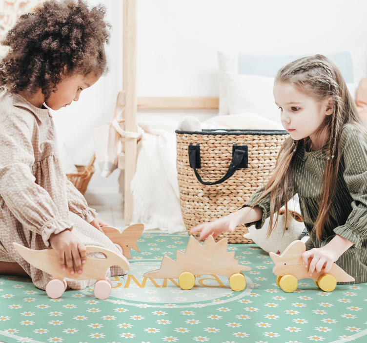 στρογγυλή μαργαρίτα παιδικό χαλί βινυλίου με όνομα - TenStickers