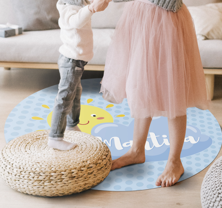 ήλιος και σύννεφα με όνομα εξατομικευμένο χαλί - TenStickers