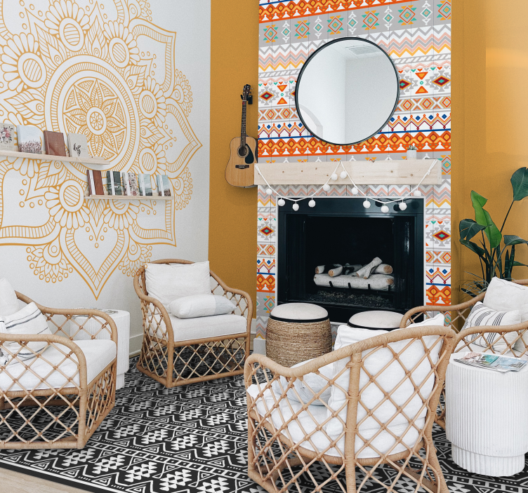 μαύρο και άσπρο έθνικ χαλί μποέμ - TenStickers