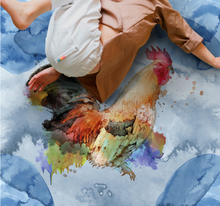 xαλί με εκτύπωση ζώου κόκορας ακουαρέλας - TenStickers