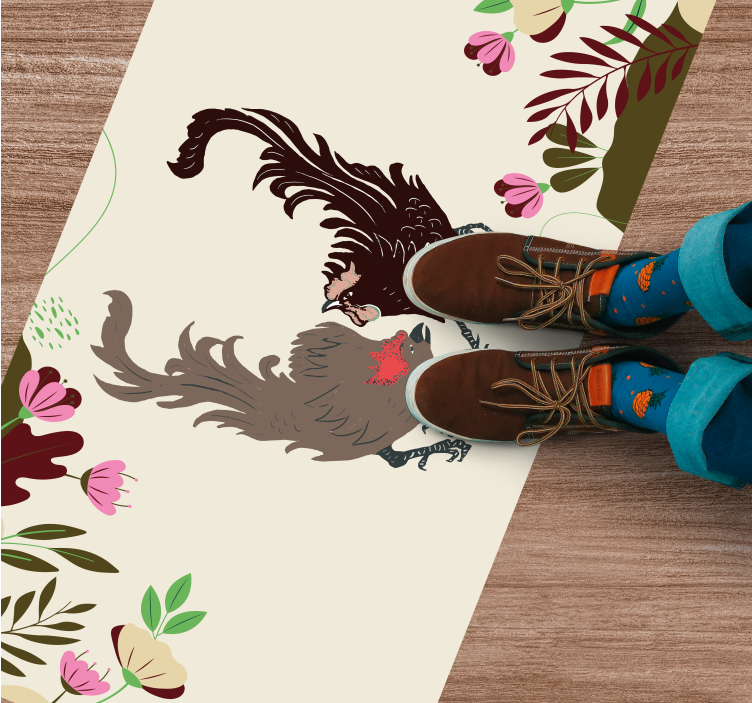 xαλί με εκτύπωση ζώου λουλουδάτη κατασκευή με περιστέρια - TenStickers