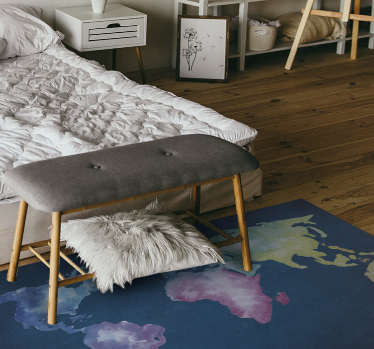 καλλιτεχνική πολύχρωμο μπλε φόντο χαλί παγκόσμιο χάρτη - TenStickers