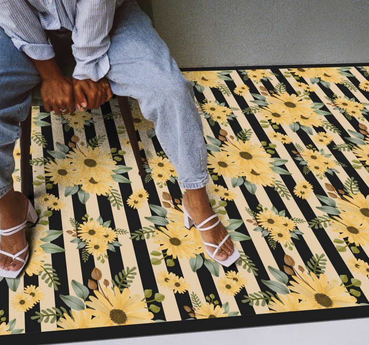 φθινοπωρινά ηλιοτρόπια σε χαλί με μαύρες ρίγες - TenStickers