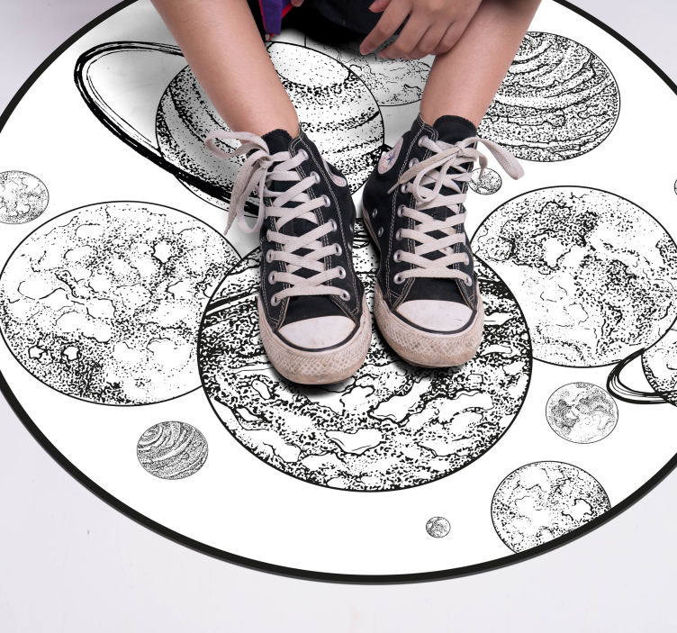 μαύρο και άσπρο ηλιακό σύστημα χαλί βινυλίου - TenStickers