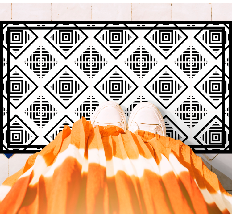 μαύρα τρίγωνα και πλατείες μοτίβο πλακάκι χαλί - TenStickers