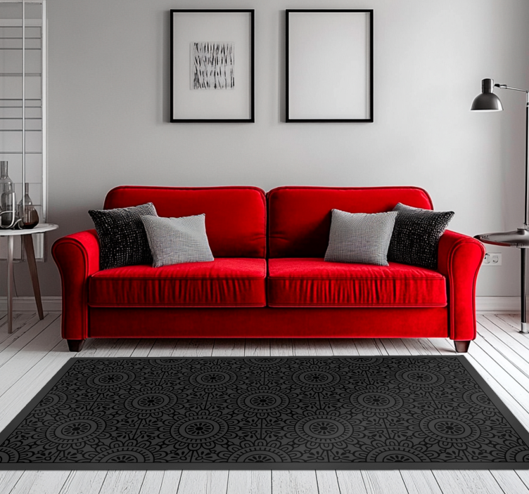 μαύρο χαλί λουλούδια μάνταλα - TenStickers