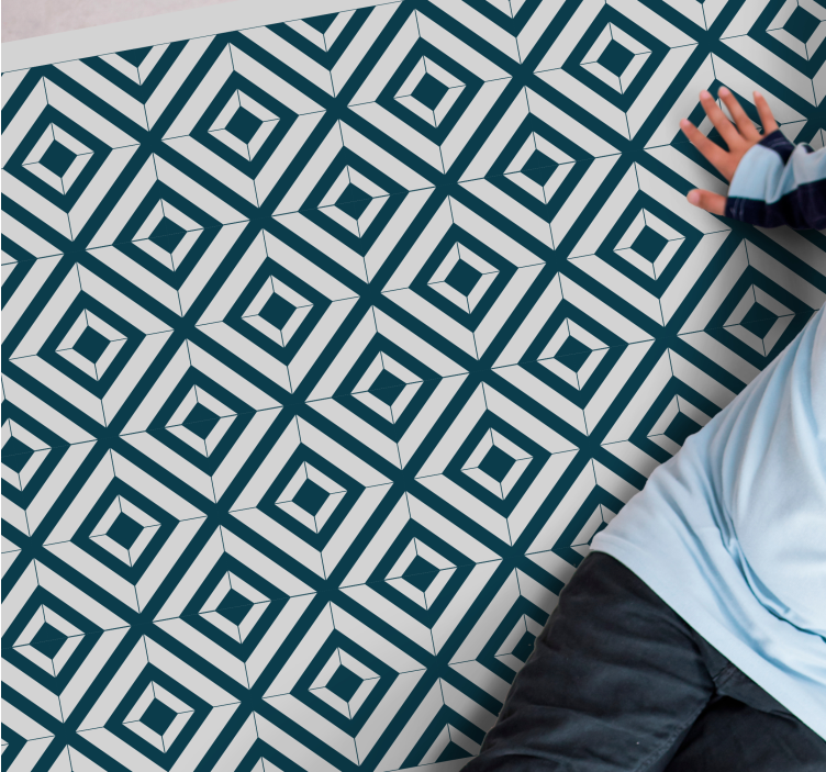 μπλε και γκρι διαγώνιες γραμμές χαλί πλακιδίων - TenStickers