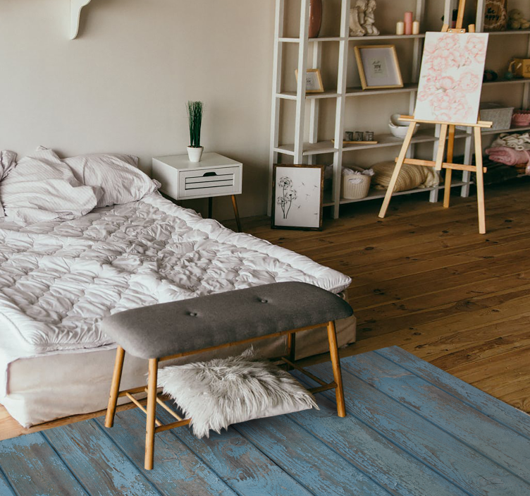 μπλε και γκρι ξύλινες σανίδες εφέ κουβέρτα βινυλίου - TenStickers