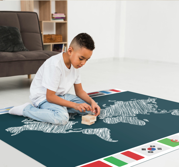 μπλε φόντο με χαλί χάρτη σημαιών της χώρας - TenStickers