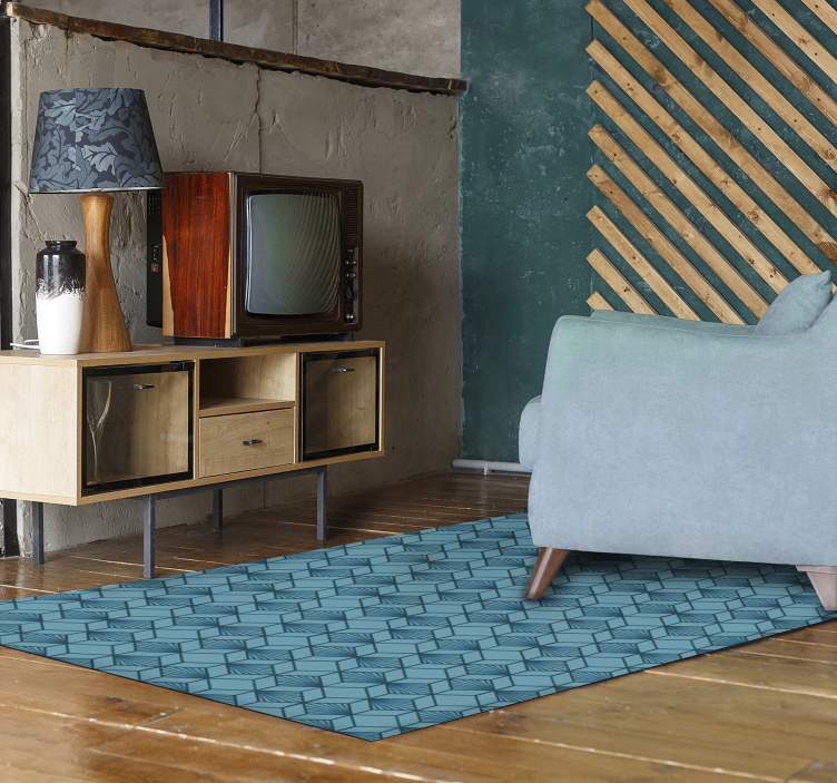 μπλε κύβος γεωμετρικό χαλί βινυλίου - TenStickers