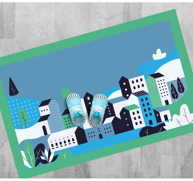 μπλε χωριό βουνά παιδικό χαλί βινυλίου - TenStickers