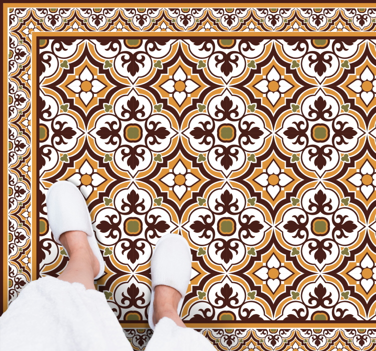 καφέ και πράσινα φυτά μοτίβο κεραμίδι μοκέτα - TenStickers