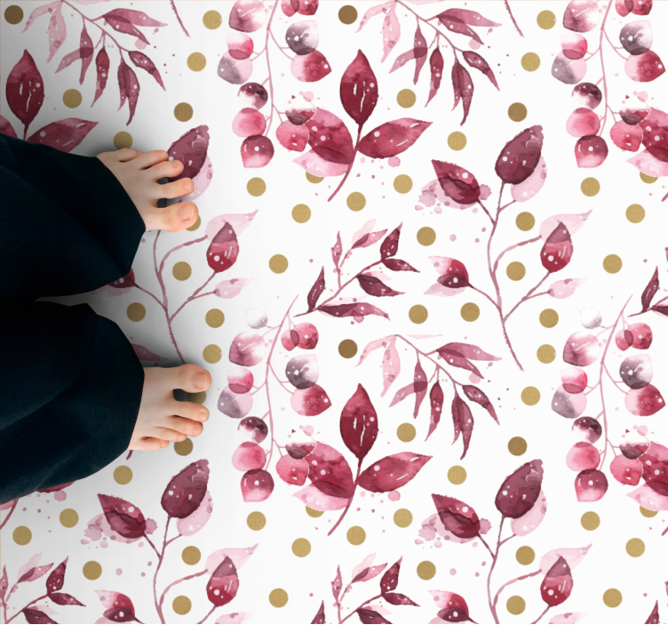 μπορντό φύλλα με χρυσές τελείες λουλουδάτο χαλί - TenStickers