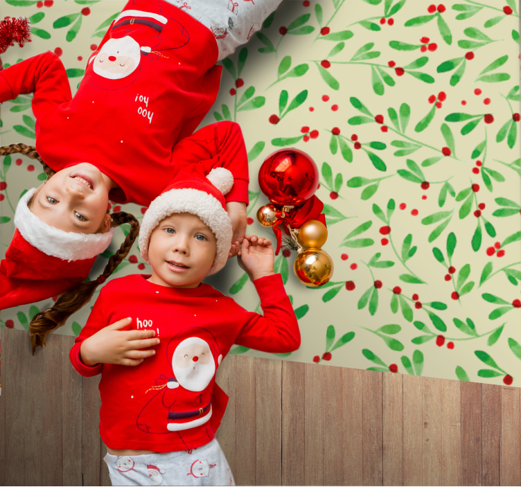 xριστουγεννιάτικο χαλί βινυλίου μοτίβο μούρων διακοπών - TenStickers