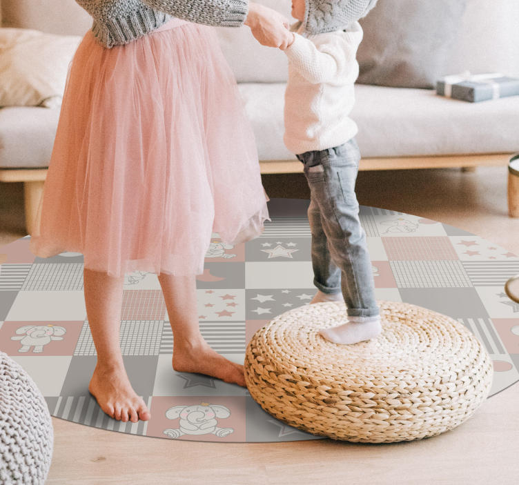 κυκλικά σκανδιναβικά πλακάκια ελέφαντες παιδικό χαλί βινυλίου - TenStickers