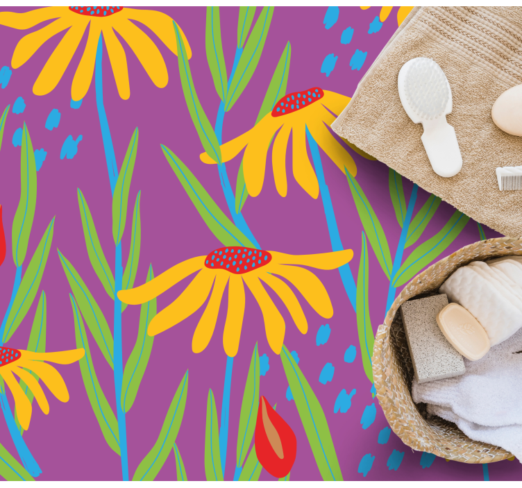 πολύχρωμα λουλούδια μαργαρίτα σιλουέτα λουλουδάτο χαλί - TenStickers