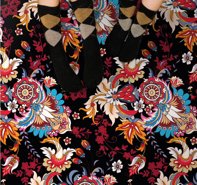 πολύχρωμο μοντέρνο έθνικ λαϊκή τέχνη floral χαλί - TenStickers