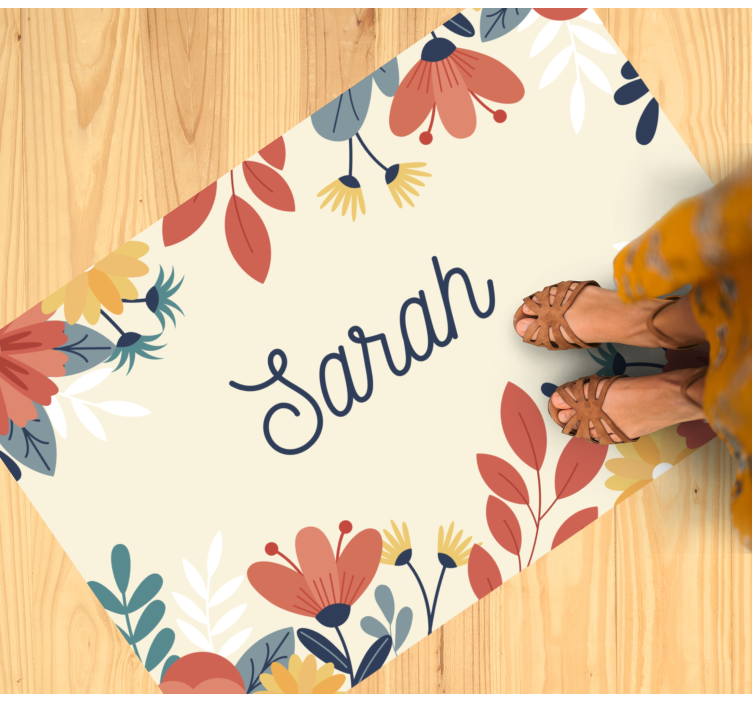 Βινυλιακό χαλί με όνομα προσαρμοσμένο λουλουδάτο μοτίβο - TenStickers