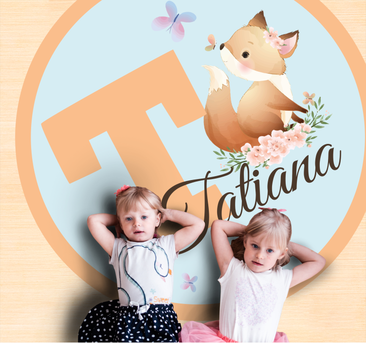 Βινυλιακό χαλί με όνομα αξιολάτρευτη εικονογράφηση αλεπούς - TenStickers