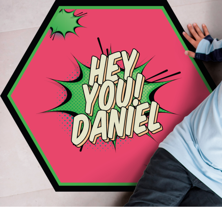 Βινυλιακό χαλί με όνομα χαιρετισμός σε κωμικό στυλ - TenStickers