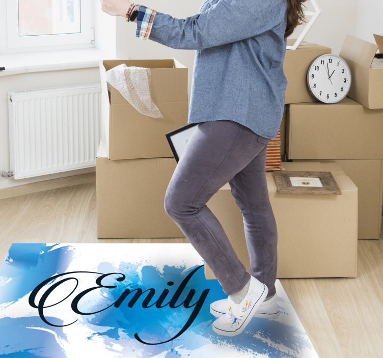 χαλί εφηβικής κρεβατοκάμαρας μπλε πιτσιλιές με όνομα - TenStickers